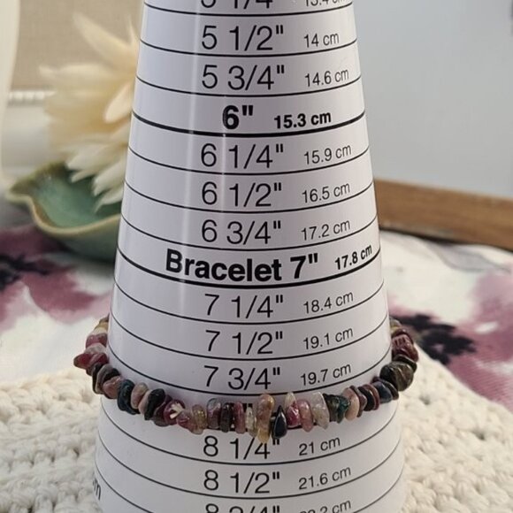 Tourmaline Chip Bracelet | Multi-Color Gemstone Stretch Boho Healing Jewelry - Picture 9 of 9